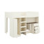 Lit mezzanine double en bois avec garde-robe, tiroirs, tablettes de rangement et bureau-754769249