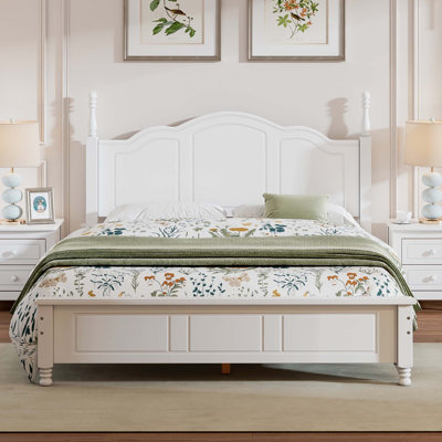 Full Size Retro Wood Platform Bed Frame, Solid Pine Wood Bed Frame with 10 Wooden Slats Support, No Box Spring Needed, Easy Assembly