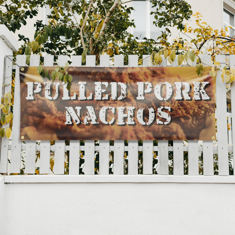 Enseigne de bannière nachos de porc effilé 18 po x 48 po