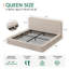 Lit plateforme tapissier grand beige avec support à lattes, aucun sommier nécessaire, lit à profil bas moderne et silencieux-132839785-132839787
