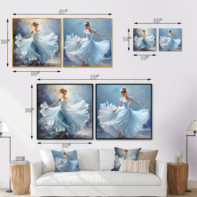 «Blue Ballet Woman Radiance - Dance Square», ensemble de 2 collages, Cadre flottant noir, H 16 po x l 33 po