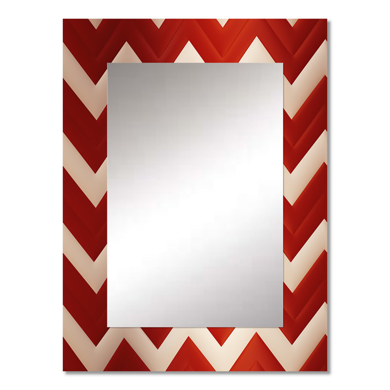 Fiery Red Chevron Passion - miroir décoratif à chevrons, miroir mural à chevrons, impression d'art en métal, 32 po x 24 po