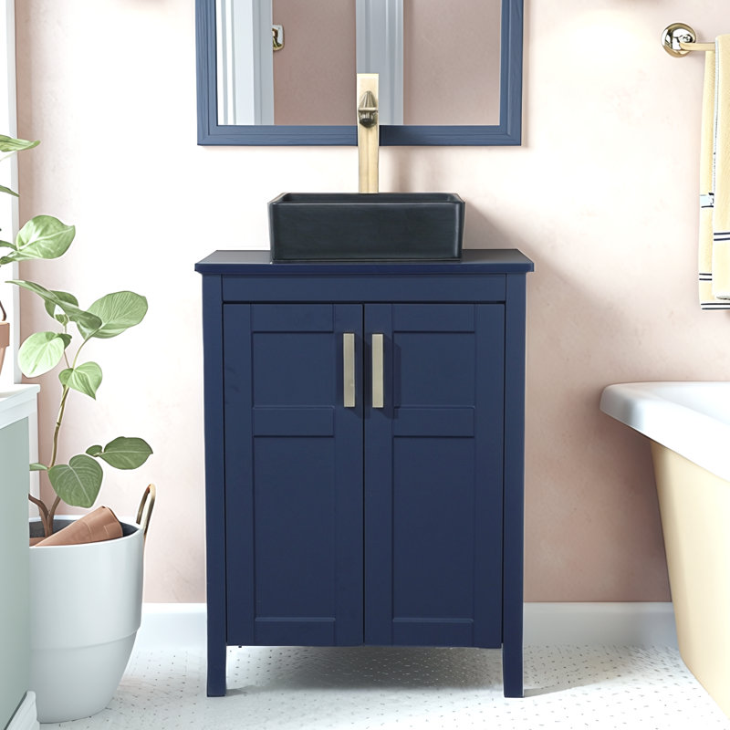 Meuble-lavabo vasque moderne 24 po 24 po, Rectangulaire, Noir, Bleu