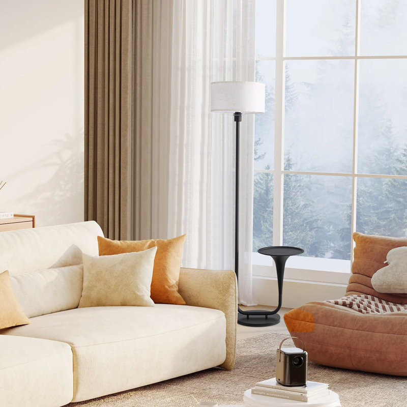 Modern Black Floor Lamp With Table-Style Base And Linen Lampshade，Foot Switch Operation Ideal For Any Rooms（Includes E26 Bulb*1）
