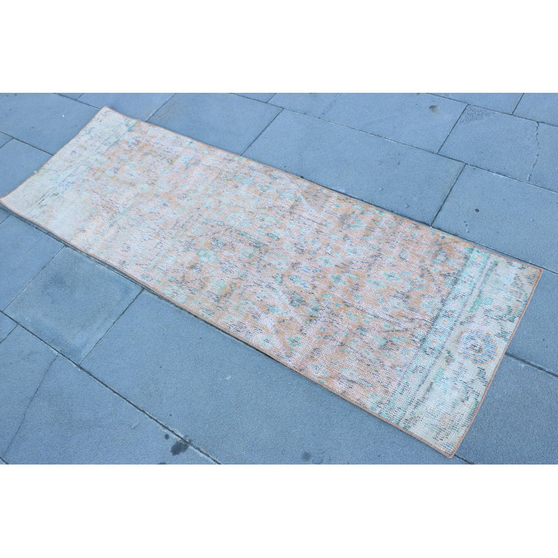 Vintage Turkish Oushak Runner Rug in Faded Orange with Wool Tassels - Ideal for Hallways