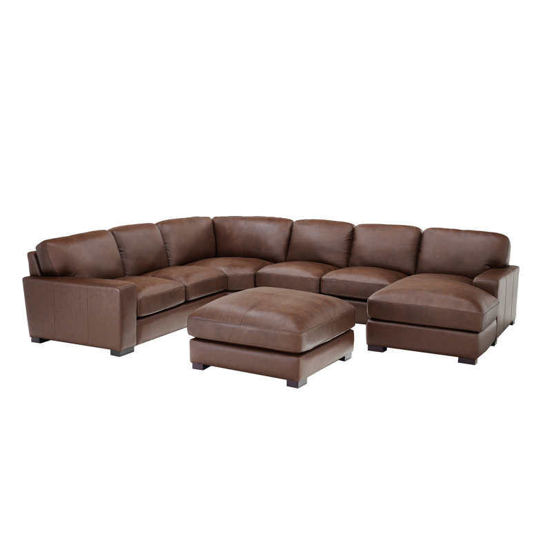Antanisha Leather U-Shaped Sectional, Brown Genuine Leather