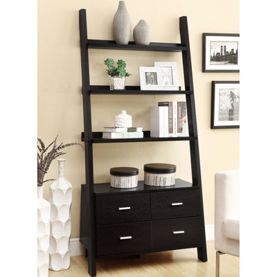 Bibliothèque Cappuccino avec 5 tablettes et 4 tiroirs spacieux pour une utilisation en bureau, 72 pouces de hauteur, 33,5 largeur, 16,5 profondeur, aspect contemporain - tiroirs spacieux avec tablettes, utilisation idéale, haut, large, profond,