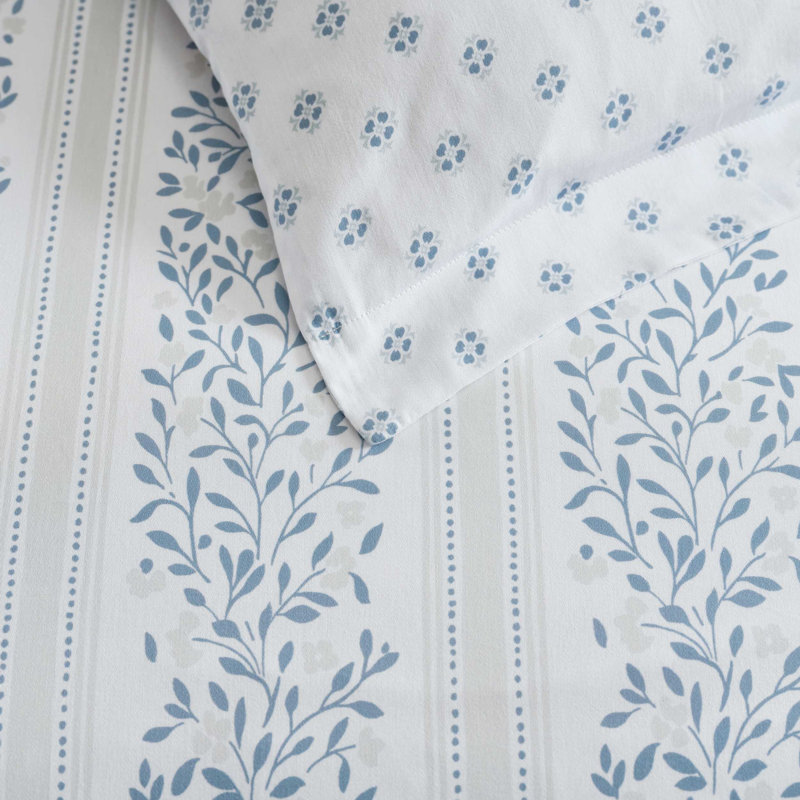 Ensemble de housse de couette réversible en coton Martha Stewart Verbena, Twin Duvet Cover + 1 Standard Sham