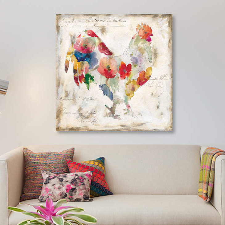 Reproduction d’art sur toile coq, H 18 po x l 18 po x P 1,5 po, Toile tendue, Pas de tapis