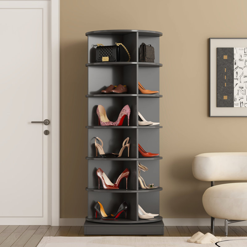 Grey 6-Layer 360 Rotating Shoe Locker, Space Saving, Fits 24 Pairs, Modern Appearance Chest Organizer Cabinet, 6 Layers, Accommodates Easy To Construct, Fashionable Design