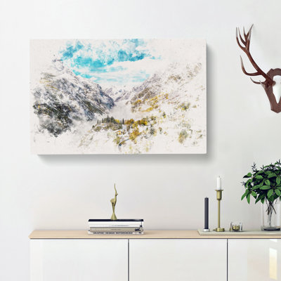 Mountain View In France Watercolour - Wrapped Canvas Print