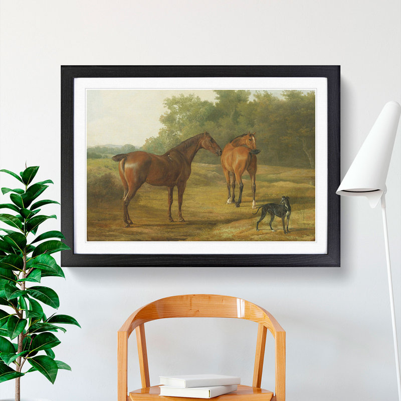 Horses and Hound by Jacques-Laurent Agasse - Picture Frame Painting, 48cm H x 65cm W x 2cm D, Black Framed