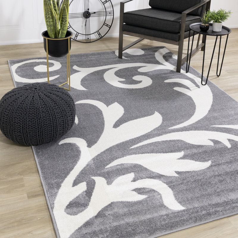 Tapis à motif floral Aleighia, Rectangle 5 pi 3 po x 7 pi 7 po