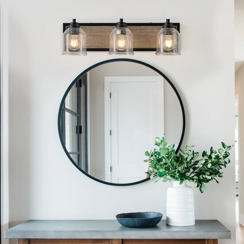 Vanity Light Fixture 3-Light Bathroom Wall Sconce With Clear Seeded Glass Shades