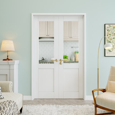 36" x 80" Half-Lite Clear Glass Double Doors, French Doors Slab Replacement, Clear Glass Door Slab, Paintable & Waterproof, Suit for Pantry Door, Laundry Door, Closet Door, Room Door, Home Office Door