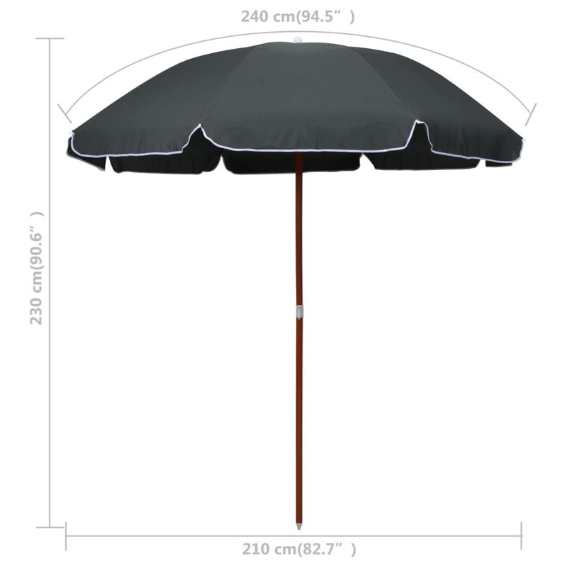 Parasol de plage Kelso, H 90,6 po x l 82,7 po, Gris