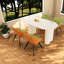 Ensembles de table à manger industriels modernes avec table en MDF crème et chaises en polyuréthane vert pour la maison