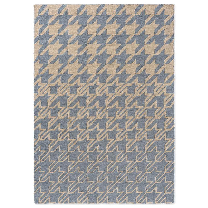 Houndstooth Area Rug in Washed Blue/Beige, Rectangle 6'7" x 9'2"