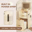 Meuble-lavabo 3 en 1 avec 3 tiroirs et tabouret à roulettes, meuble-lavabo compact avec miroir et lumières-1236687955