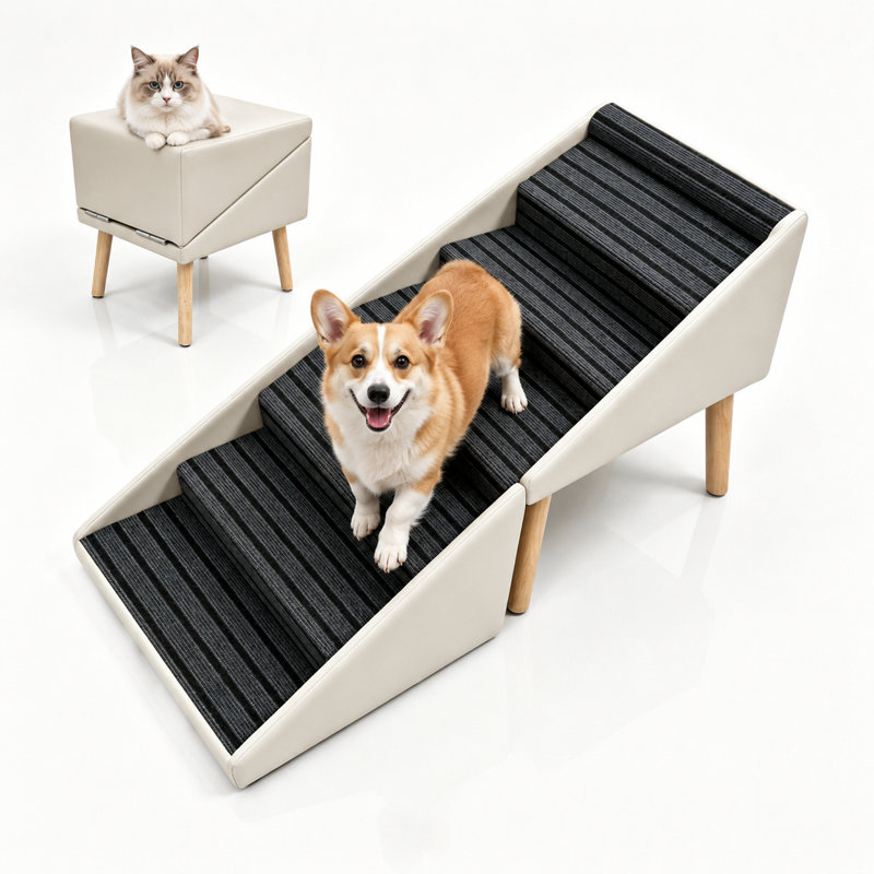 2-in-1 Foldable Dog Ramp & Stairs, Extra Large 6-Step Pet Steps with Non-Slip Carpet, Gentle Slope Design for Bed and Sofa, Waterproof Surface