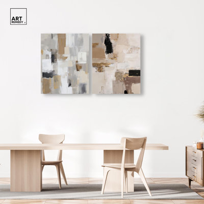 Modern Minimalist Abstract Pair Canvas Print Boho Wall Decor Set by Art Remedy, Gallery Wrapped, 30 x 36