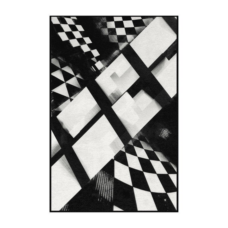 Machine Washable Paizlei Times Square Lights Modern Checkered Rug in Black – Black Binding, 2x4
