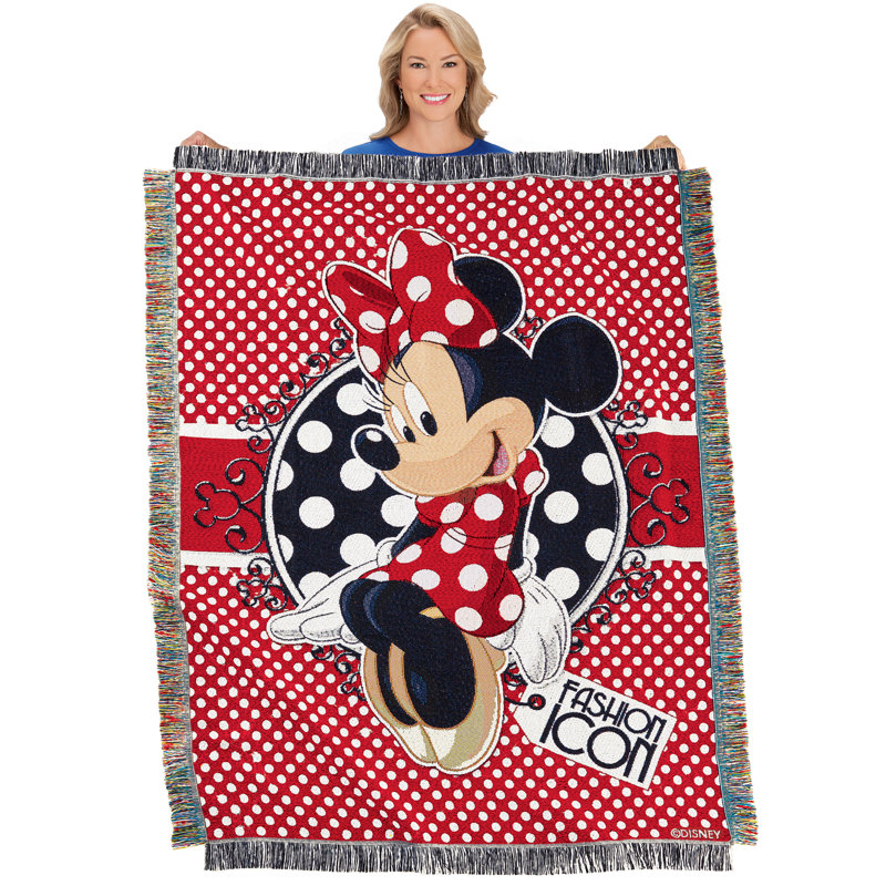 Minnie Mouse Red Polka Dot Woven Tapestry Throw Blanket