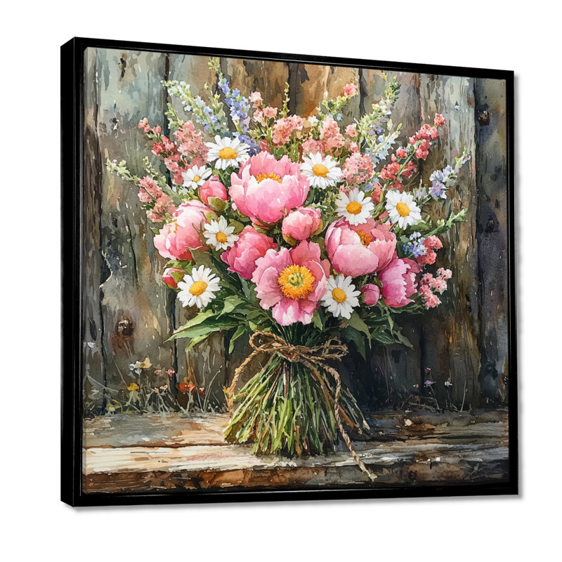 «Rustic Romance Wildflowers Bouquet II», art mural assorti, Impression encadrée flottante, Noir, noir, noir, noir