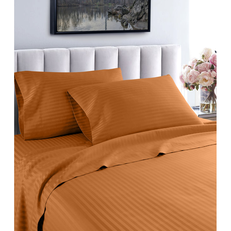 Hotel London Egyptian Cotton Striped Sheet Set, Queen Sheet Set with 2 Pillowcases, Spice