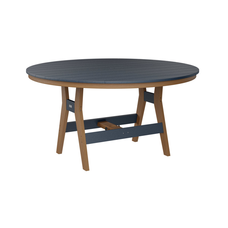 Harbor Outdoor Round Bar Table, Navy Blue, 35.5" H x 60" W x 60" D, Natural Teak