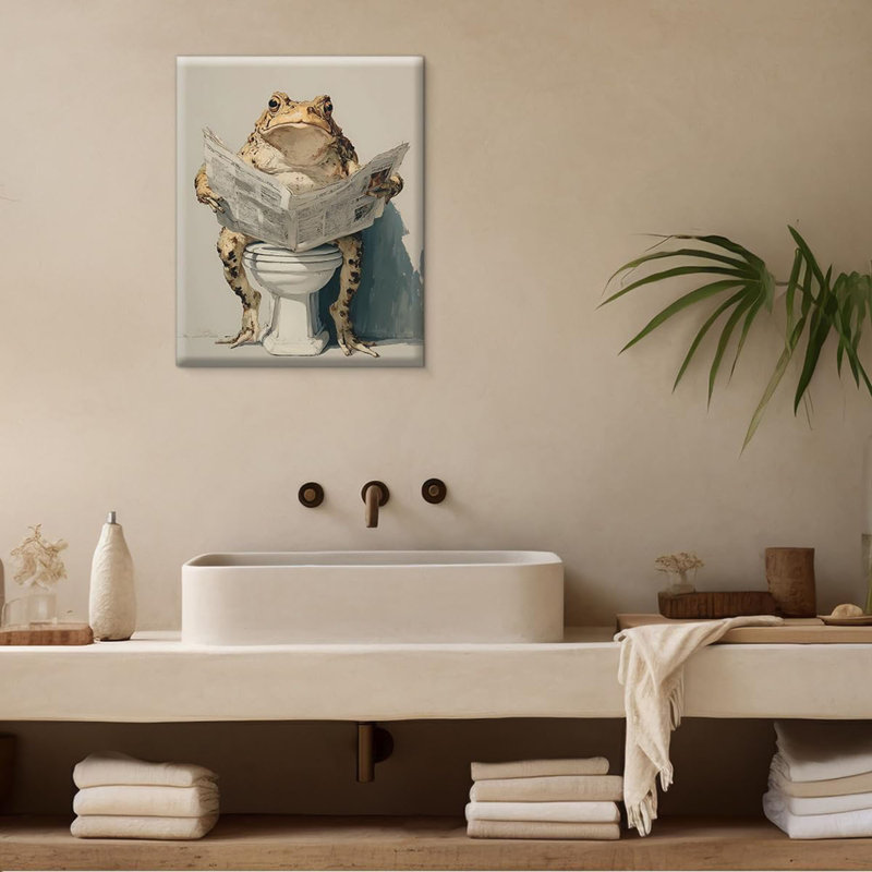 Drôle de crapaud, impression d'art mural de salle de bain - Grenouille rétro sur affiche de photo de toilette
