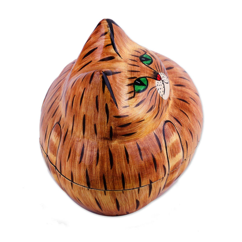 Boîte décorative confortable chat papier mache inde Chenut
