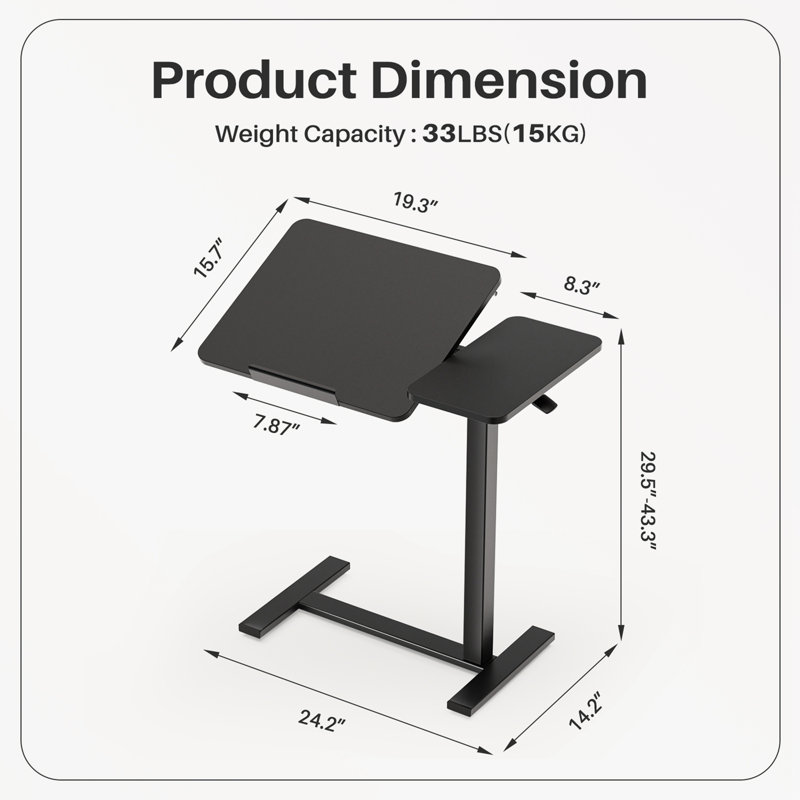 Adjustable Table with Wheels, Black