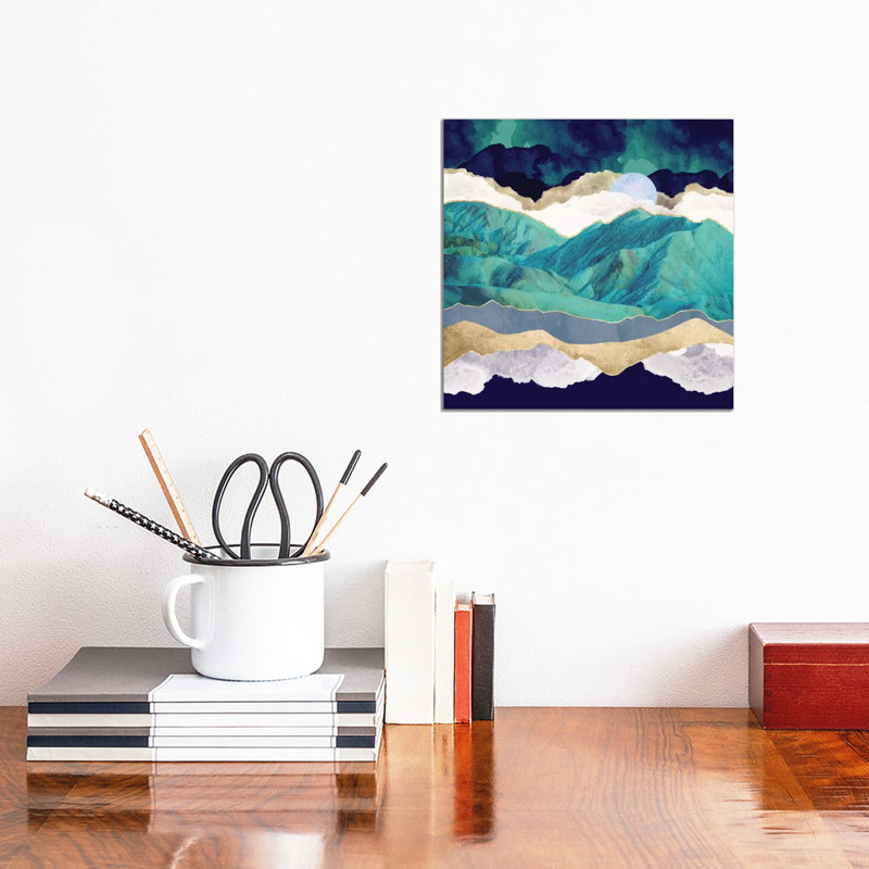 Montagnes bleu sarcelle - impression d'art graphique, H 12 po x l 12 po x P 0,75 po, Toile tendue, Pas de tapis