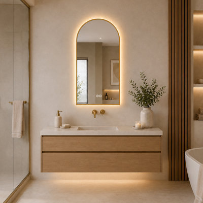 Arched LED Bathroom Vanity Mirror with Anti-Fog, Dimmable 3-Color Lighting and Dual Touch Switch