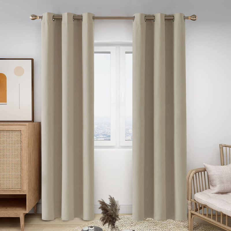 Thermal Insulated Room Darkening Grommet Curtain Panels (Set of 4), Beige, 42" W x 120" L