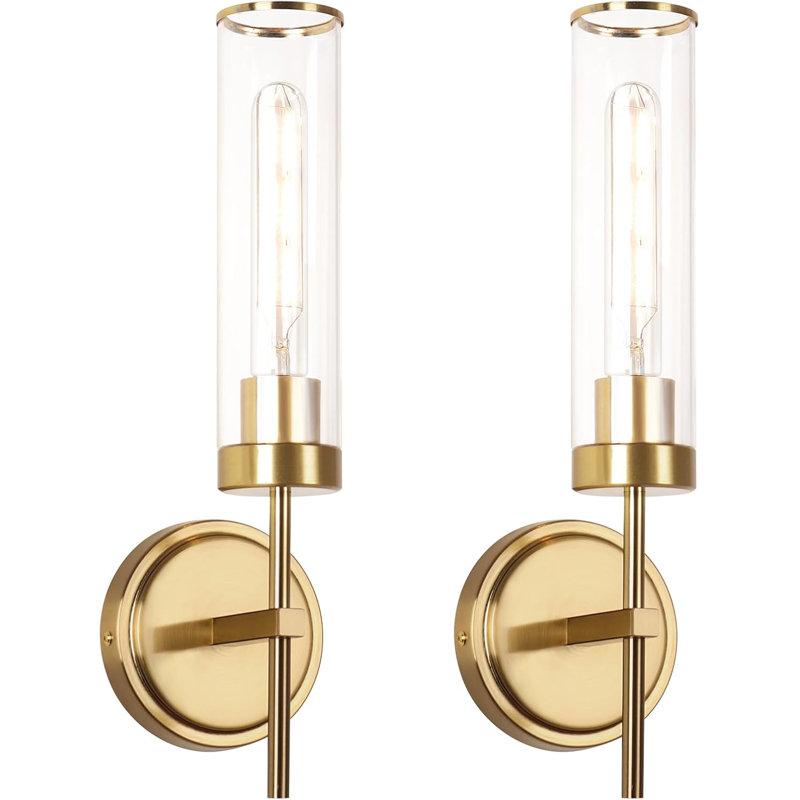 Modern Hardwired Wall Sconces Set Of Two With Glass Shade, 60W E26 Bulb Compatible For Indoor Living Room, Bedroom, Corridor, And Stairs