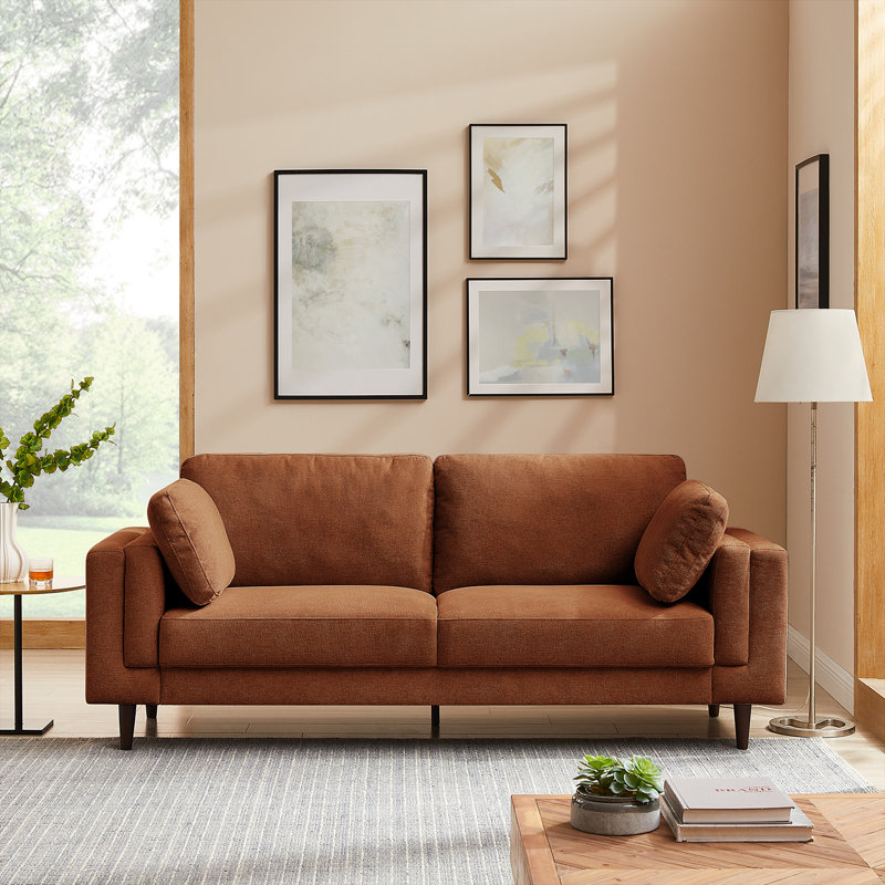 Kraz 215.9Cm Square Arms Sofa, Rust Linen Blend