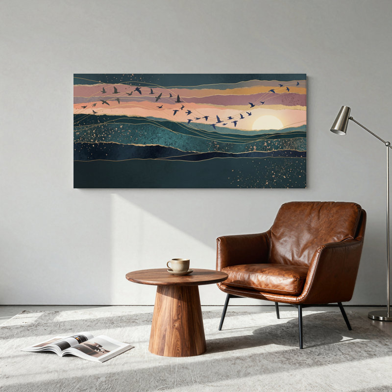 Ensemble de 1 toile murale Sunset Migration, L 40 po x H 20 po, Toile tendue