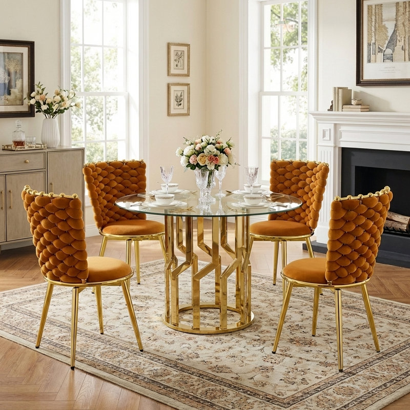 Ensemble de table de salle à manger 39 po pour 4 personnes, H 29,52 po x l 38,9 po x P 38,9 po, Orange