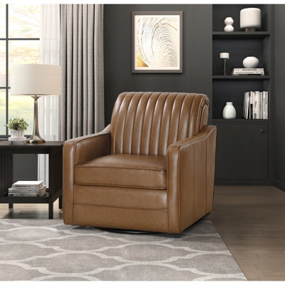 Chaise pivotante à 360 degrés en brun foncé - Revêtement en similicuir respirant, base en bois massif, pour lire et détendre le cuir et le contreplaqué