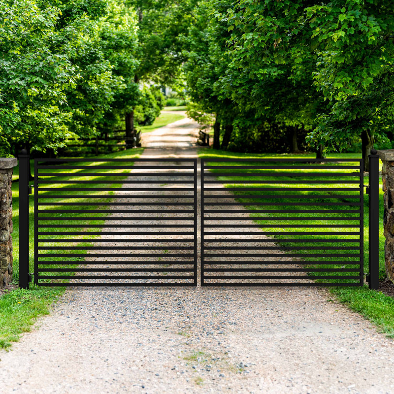 Milan Style Black Galvanized Steel Dual Swing Driveway Gate 12 x 6 Feet