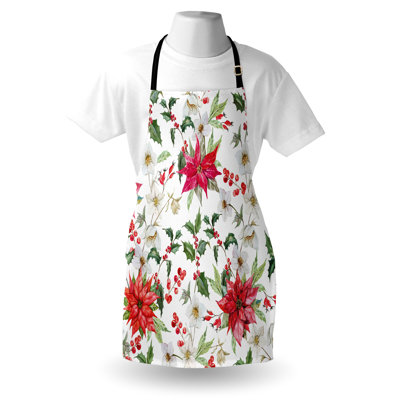 The Holiday Aisle® tablier floral unisexe, boutons de fleurs de Noël, taille adulte, rose vert blanc