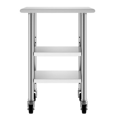 Stainless Steel Work Table, 24x36 Inch Food Prep Table with 2 Shelves and Wheels, Commercial Kitchen Workstation, Metal Heavy Duty Utility Worktable, for Restaurant Home Hotel Garage Outdoor