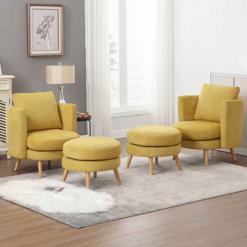 Kearah Upholstered Barrel Chair with Ottoman, Natural, Mustard