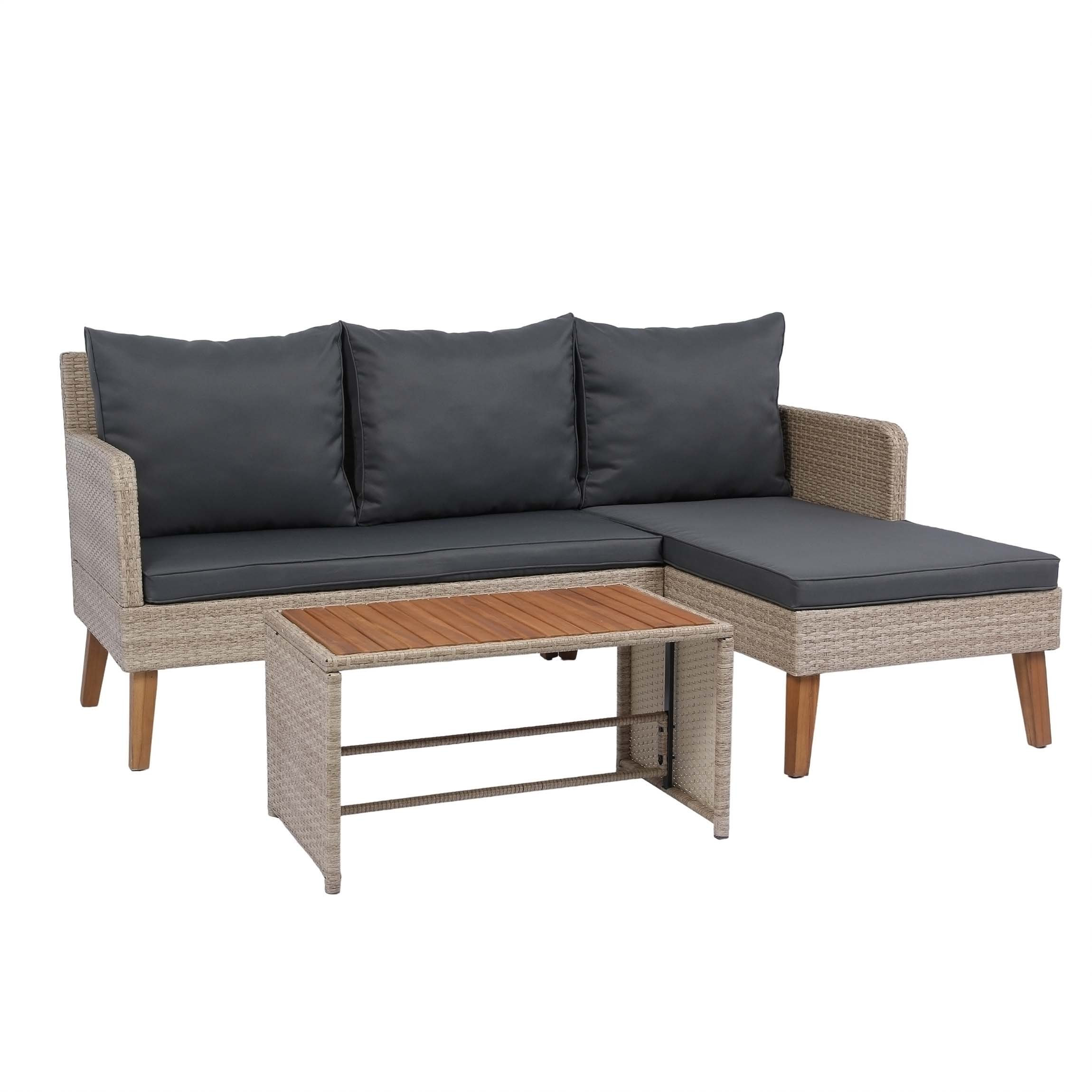 Ebern Designs 3 Piece Patio Sectional Wicker Rattan Outdoor Furniture ...