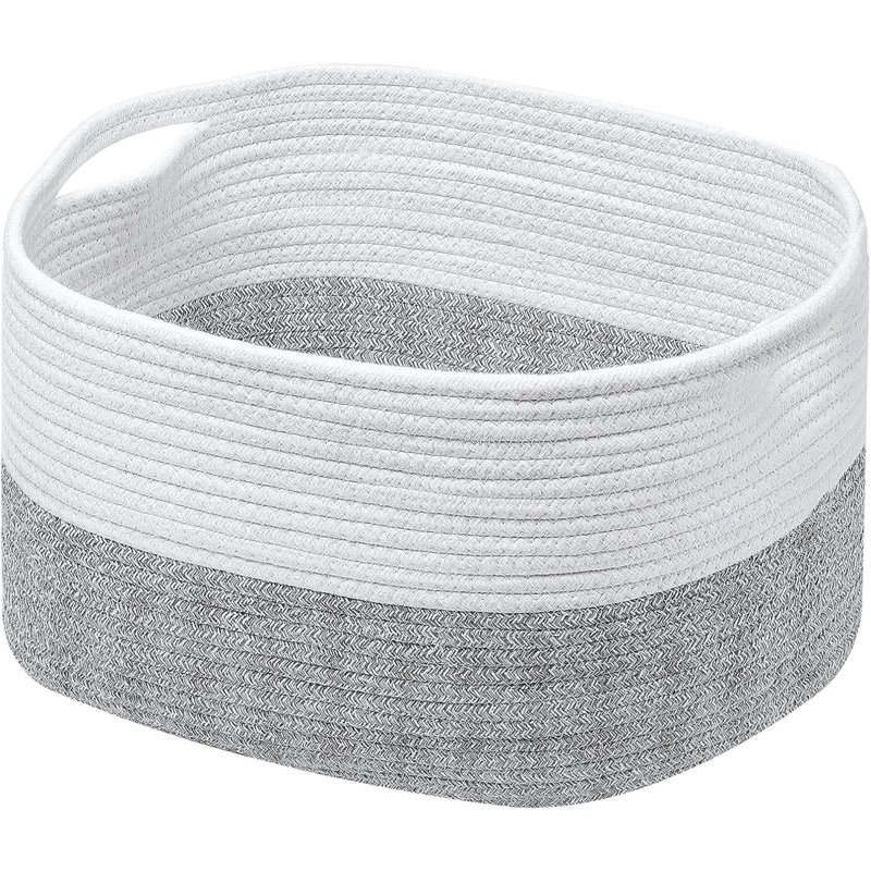 1 Pack Rope Baskets For Storage Basket, Cotton Rope Woven Basket With Handles. Blanket Basket For Storing Clothes, Toys, Books, Shelves Etc, 15''L X 10''W X 9.5''H