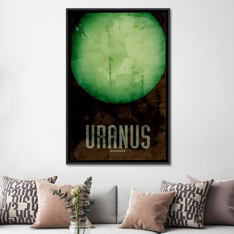 « the planet uranus », impression sur toile tendue, H 26 po x l 18 po x P 1,5 po, Toile avec cadre noir, Pas de tapis