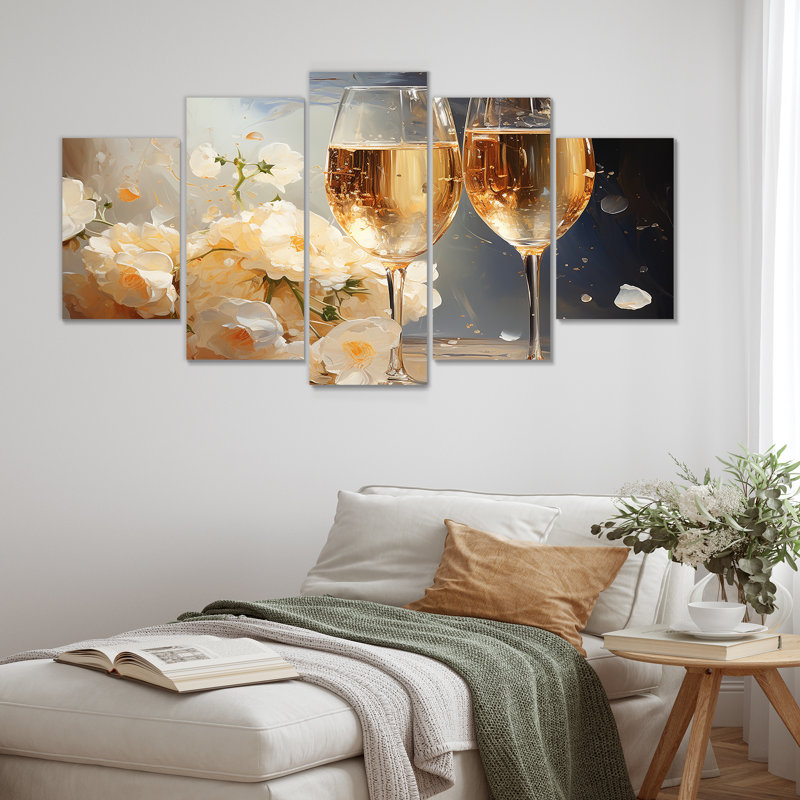 Or et bulles de fleurs champagne - Toile d'art champagne
