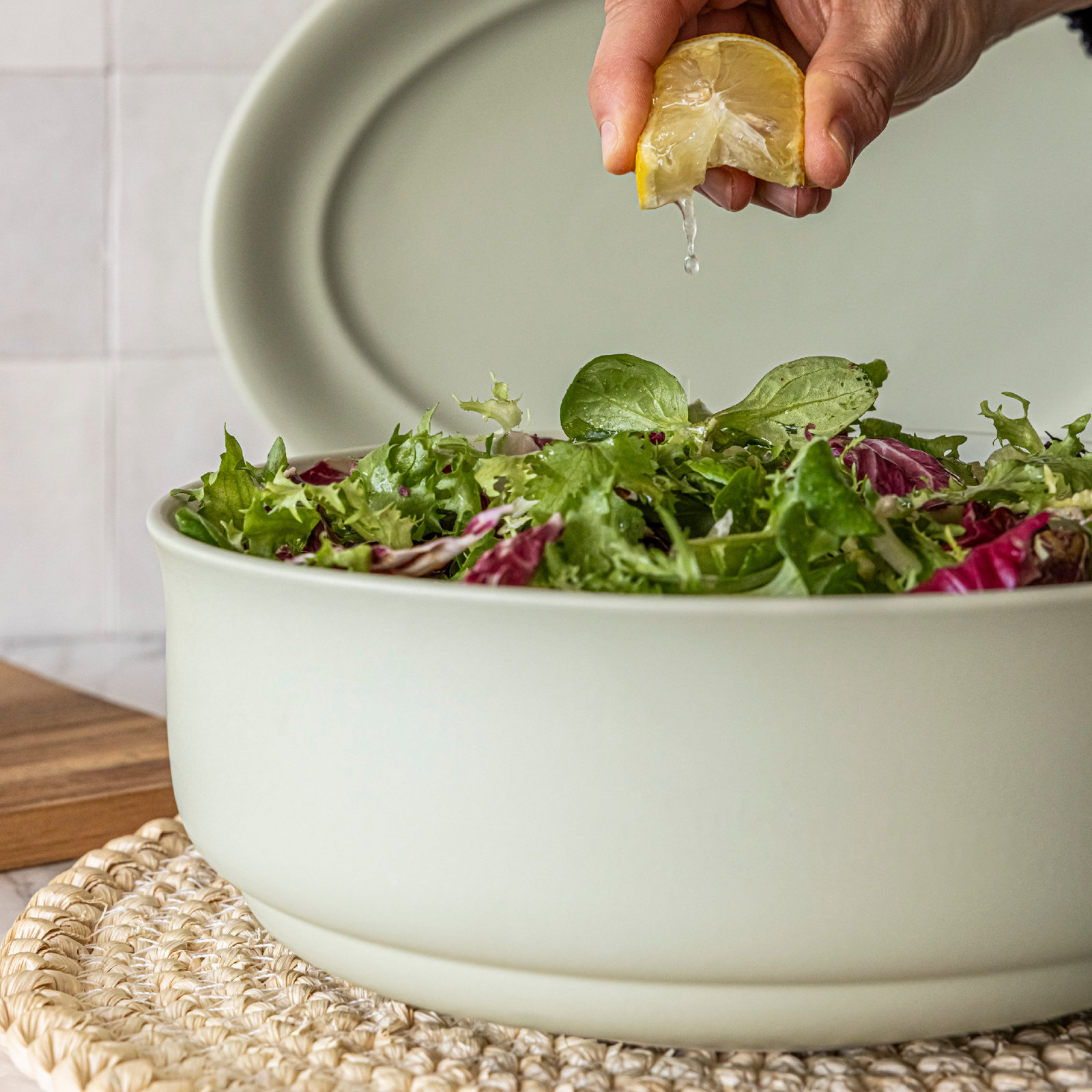Rimmed Handcrafted Stoneware Serving Bowl, Sage Green